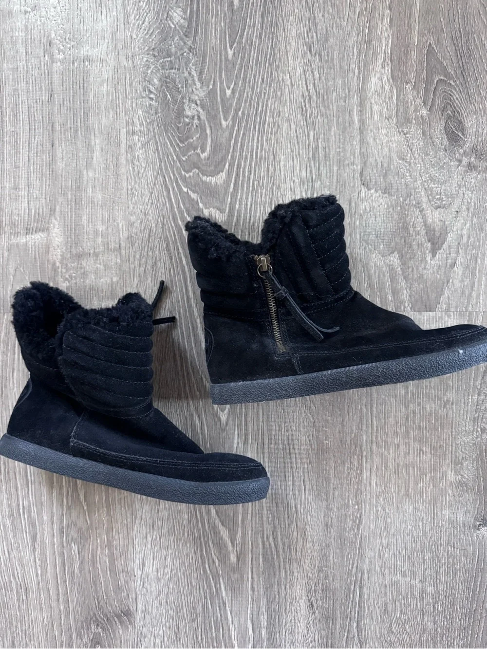 Tory Burch Black Suede Fur-Trim Ankle Boots